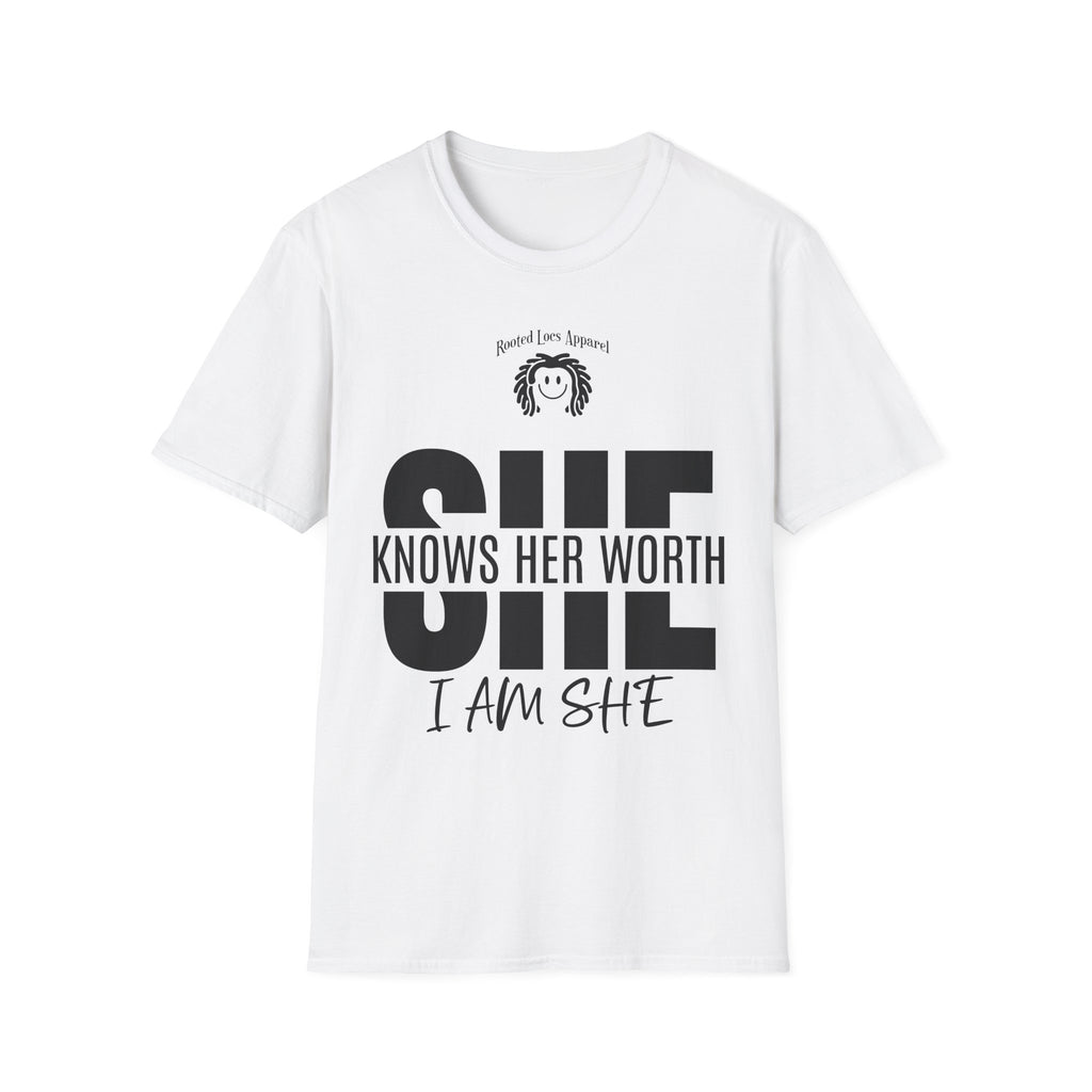 SHE Knows Her Worth T-Shirt — Empowering Women's Graphic Tee
